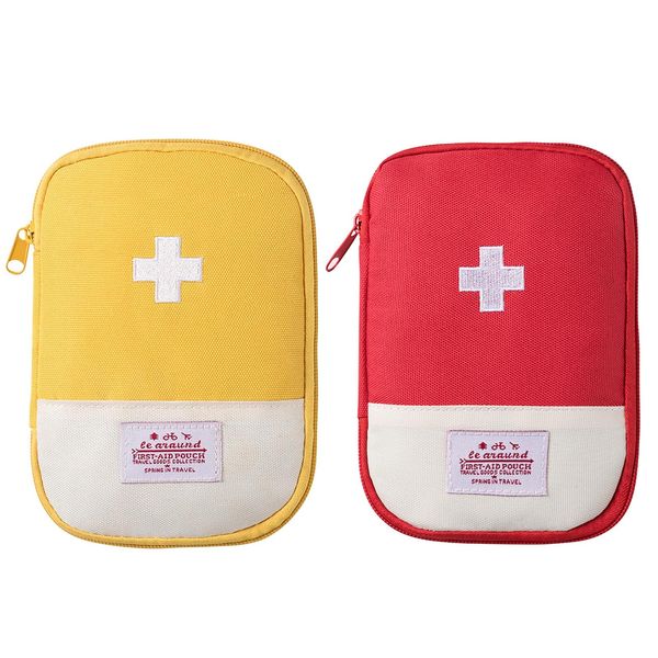 EQLEF Travel First Aid Kit First Aid Bag Empty Mini Medicine Storage Bag First Aid Pouch Small Medical Bag for Car Hiking Camping Outdoor Activities (Red,Yellow)