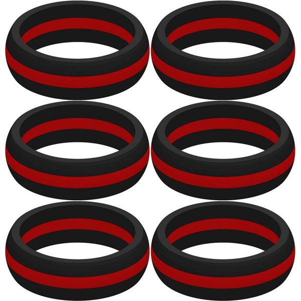 SayitBands Six of Thin Red Line Silicone Ring Size 11