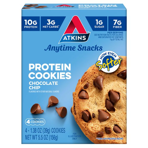 Atkins, Snacks, Protein Cookies, Chocolate Chips, 4 Pieces, 1.38 oz each