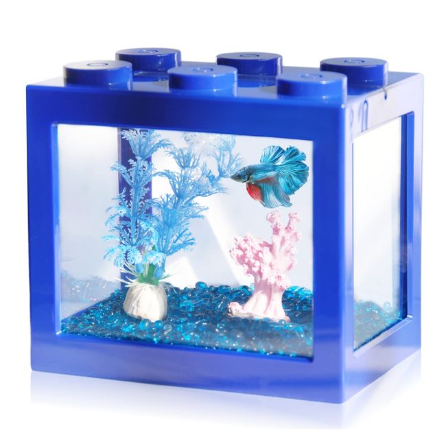 Tsxurepaw Small Betta Fish Tank, Stackable Mini Fish Tank Aquarium Tank Kit, 3/5 Gallon Rectangular Fish Bowl with Aquarium Gravel Decoration, Cube Tank for Seaweed Balls Sea Monkeys