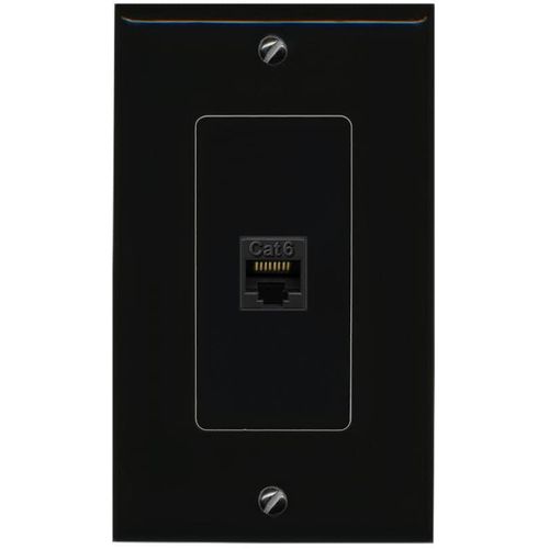 RiteAV Decorative 1 Port Cat6 Ethernet Wall Plate Female-Female - 1 Gang [Black/Black]