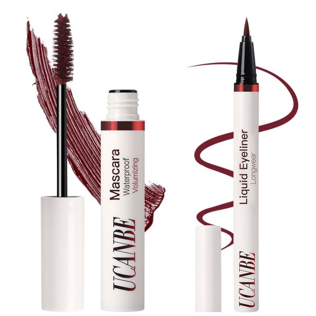 UCANBE Berry Red Mascara and Liquid Eyeliner Set, Waterproof Colored Eye Makeup Duo - Enhance Your Gaze with Natural Lasting Lift & Curl for Lashes and Pigmented Smudge-Proof Eye Liner