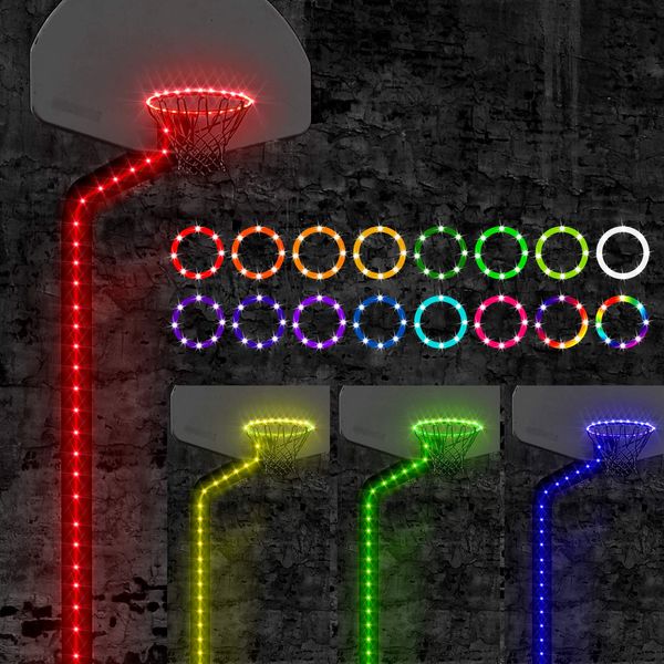 LED Basketball Lights Set，Remote Control Basketball Rim&Pole LED Light, 16 Color Change by Yourself, Waterproof, Super Bright to Play at Night Outdoors, Good Gift for Kids