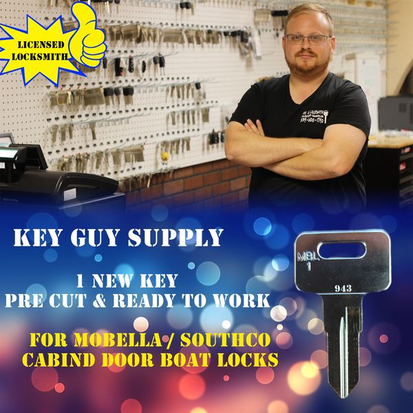 943 Mobella key. Pre cut for Southco and Mobella boat locks. Licensed Locksmith.