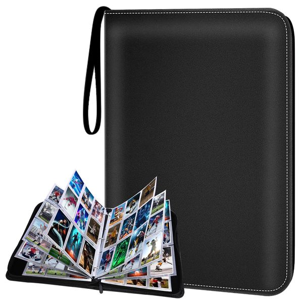 HESTECH Trading Card Binder with Sleeves, 9 Pocket Card Binder, Card Binder 900 Pockets with Zipper, Double Sided Pocket Sports Card Binder, Card Collection Binder for Football & Baseball Cards(Black)