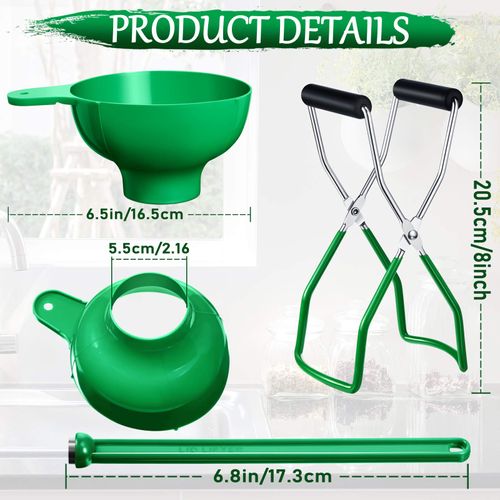 3 Pieces Canning Essentials Kit Jar Lifter Wide Mouth Canning Funnel Magnetic Lid Wand for Canning Jars Anti-Scald Kitchen Tools Home-Made Honey Set (Green)