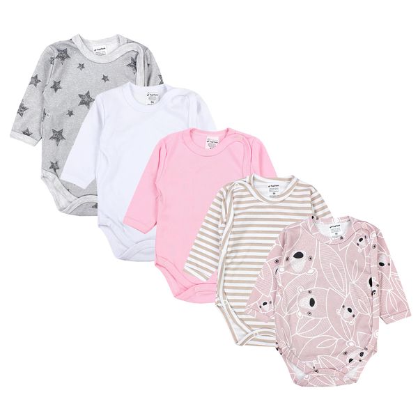 TupTam 5-Piece Long Sleeve Bodysuit Set with Side Snap, Size 68, Girl 8, Unisex Baby