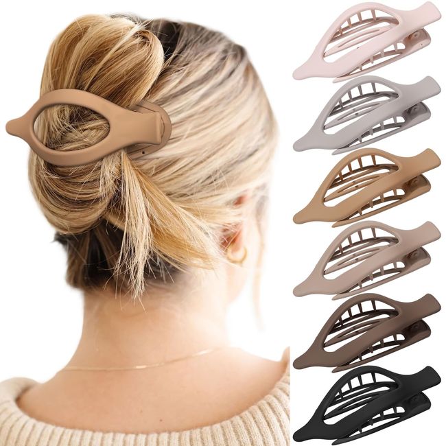 French Concord Hair Clips Claw - 6Pcs Side Slid Flat Hair Clips for Volume Strong Hold No Slip Grip Hair Claw Clips for Women Girls Thick Thin Hair (Matte Flat(Medium,3.35 inches))