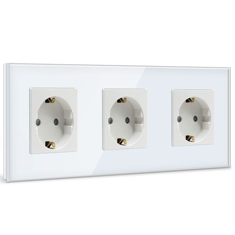 BSEED Glass Schuko Socket, 3-Way Crystal Glass Panel Socket, 3-Way ...