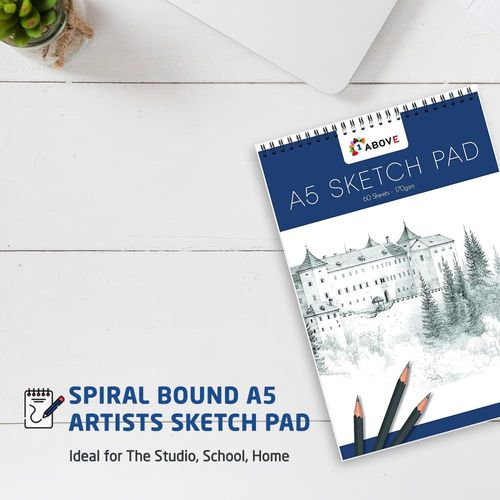 1ABOVE Artists Sketch pad,Spiral Bound Sketch Pad Sketch Paper for Artists. Ideal for The Studio, School Or at Home - 170gsm Cartridge Paper (A5)