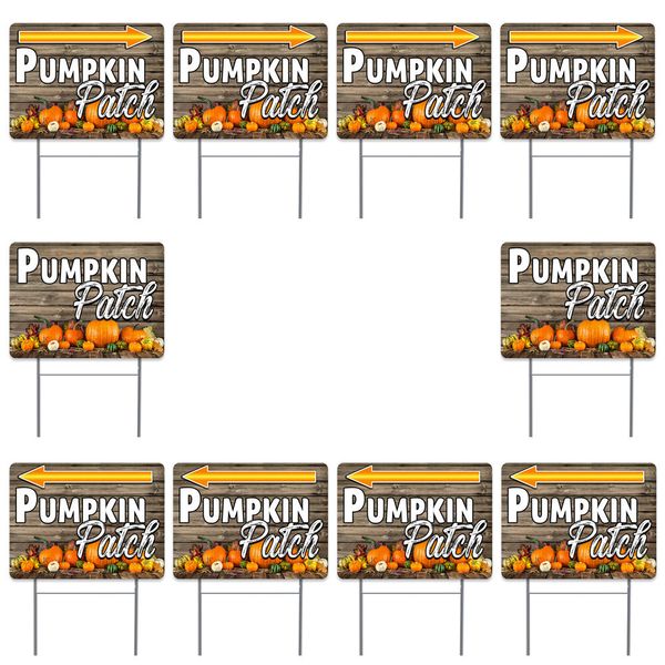 Pumpkin Patch (Arrows) 10 Pack Set 2 (10 24" x 18" Yard Signs with Metal Stake)