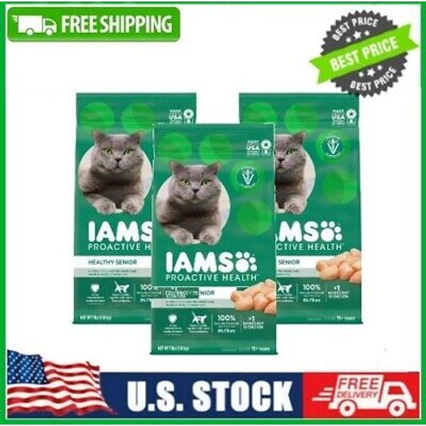 3 Pack Iams Proactive Health Chicken Dry Cat Food For Senior Cats, 7 Lb Bag