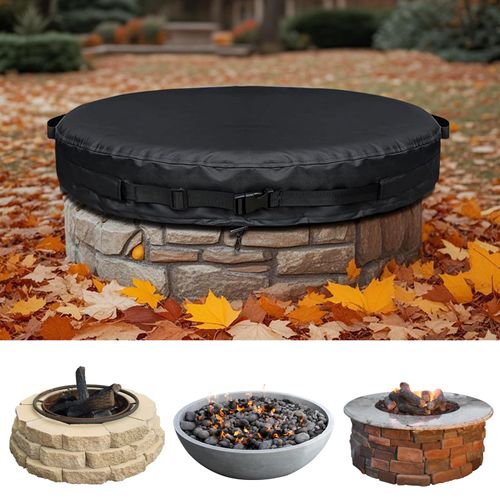 Fire Pit Cover Round for In Ground Firepit 51-56 Inch，Waterproofing Firepit Covers Patio Built In Stone Fire for Protection Against Rain and Snow (BLACK, 66“)