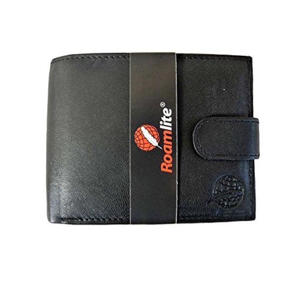 Roamlite R.F.I.D NFC Blocking Mens Designer Leather Wallet with 9 Credit Card Slots and Coin Pocket 11cm x9 x2 R46KRFID (Black R*F*I*D Blocking)