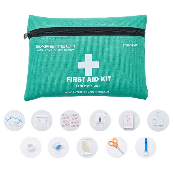 SAFE TECH 29 Pieces First Aid Kit for Emergency Preparation, Includes Instant Cold Pack, Emergency Blanket for Motor Vehicle and Outdoor, BS EN 8599-2:2014