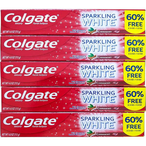 Colgate Anticavity Fluoride Toothpaste Sparkling White Cinnamint with Cinnamon & Natural Mint Flavor Gel - Gluten Free