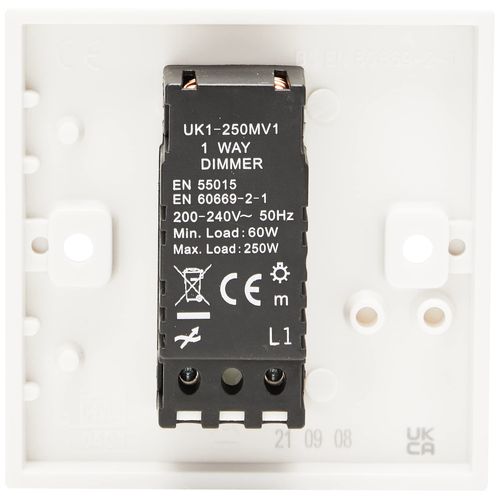 STATUS Single Dimmer Light Switch | 250W White Plastic 1 Gang 1 Way Dimmer Light Switch | S250WDS5