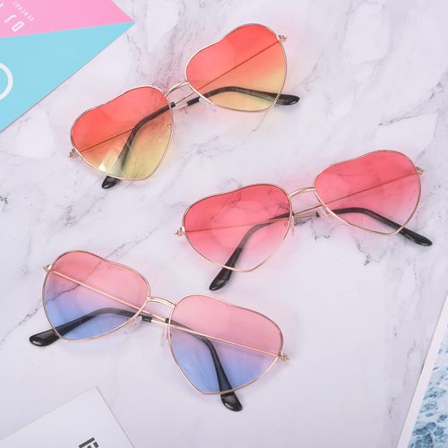 Fvomye 3 Pieces Heart Shape Hippy Specs Glasses Hippie Sunglasses Funny Glasses 60s 70s Carnival Hippie Party Decoration Glasses
