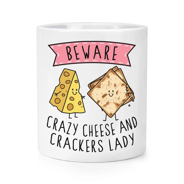 Beware Crazy Cheese And Crackers Lady Makeup Brush Pencil Pot