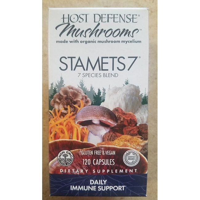 Host Defense Mushrooms, Stamets 7, Daily Immune Support, 120 Caps Ex.8/25 Fresh