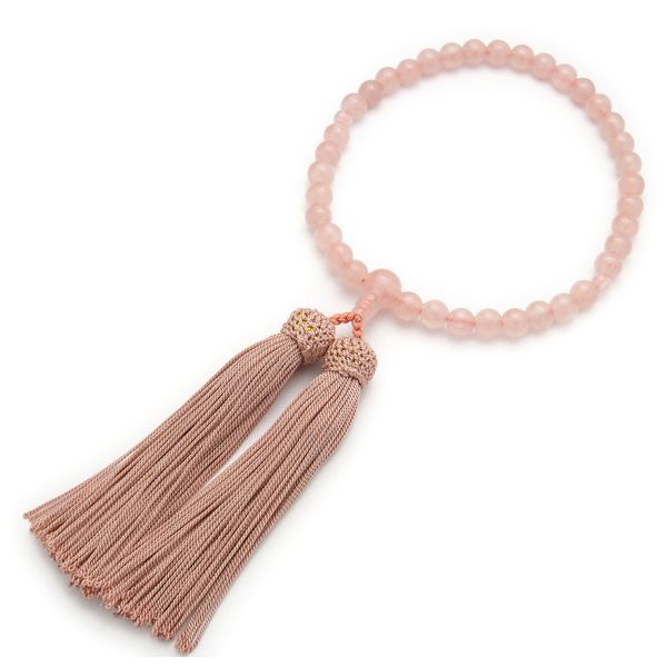 Nenjudo Prayer Beads, Rose Quartz, for Women, Made in Japan, Handmade, Buddhist Rosary, Silk Cloth Included, Can be Used for All Sects, Manufacturer in Business for 80 Years.