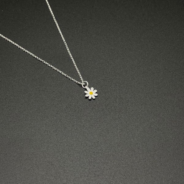 Silver 925 Flower Daisy Epoxy Necklace Mini Silver Necklace