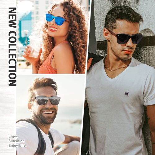 GQUEEN Sunglasses Wood Men Women Polarised Retro UV400, 1 glossy black grey