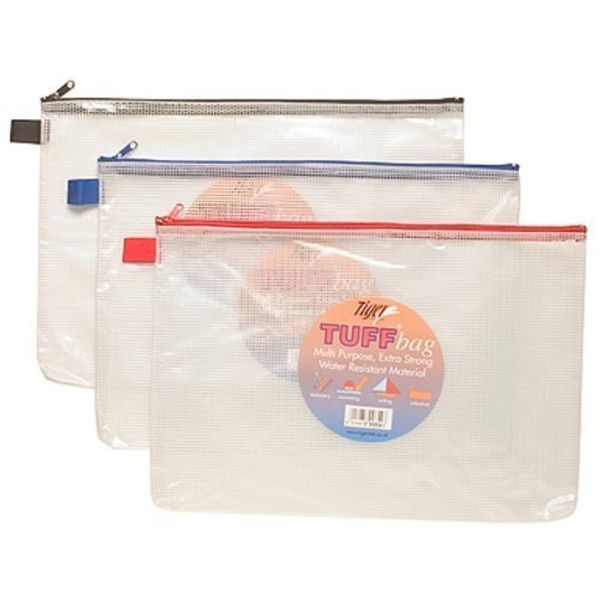 3xTiger tuff bag foolscap A4+ size single bag - assorted colours