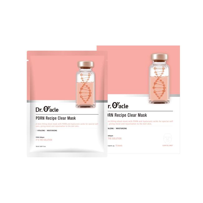 DR.ORACLE PDRN Recipe Clear Mask, Skin-fitting sheet mask PDRN, hyaluronic acid, special self care, moist, rejuvenation, vitalizing, 500ppm, 180ml (6,1 fl. oz.), 1 box - 10 sheets