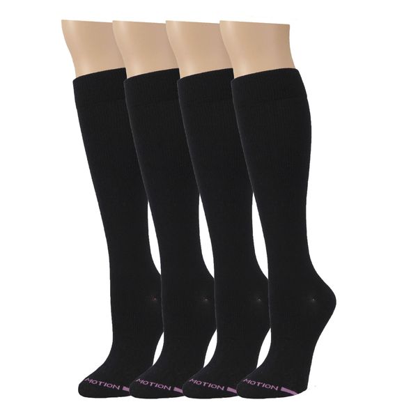 4 Pairs Dr. Motion Graduated Compression Knee-hi Women's Socks (Black)