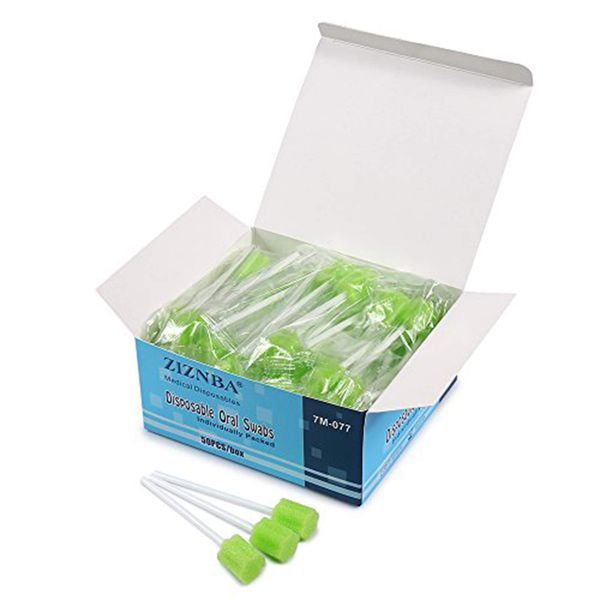 ZIZNBA (50 Pack) Disposable Oral Swabs, Sterile Dental Sponge Swabsticks Unflavored for Mouth & Gum Cleaning