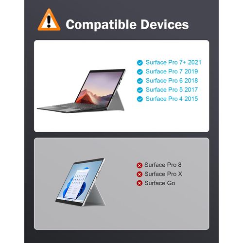 MoKo Microsoft Surface Pro 7/Pro 6/Surface Pro 5 (Pro 2017)/Pro 4/Pro 3 Type Cover, Ultra-Slim Wireless Bluetooth Keyboard with Trackpad, 7-Color LED Backlit, Built-in Rechargeable Battery, Gray