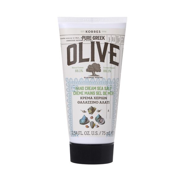 KORRES Olive Sea Salt Handcreme, mit pflegendem Olivenöl, zarter Meersalz-Duft, feuchtigkeitsspendend & nicht fettend, vegan, 75 ml