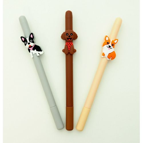 3 x 3D Dog Pets Novelty Pens Set Kawaii Animal Pens Fine Tip Gel Pen