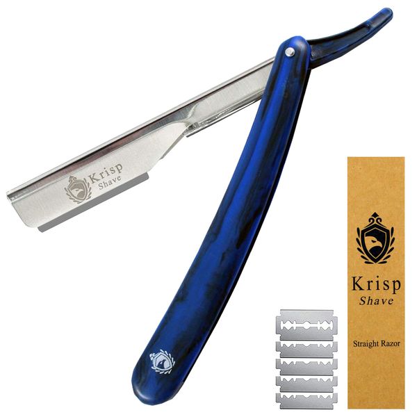 Krisp Beauty Professional Classic Straight Edge Barber Razor 2mm Exposed Blade For Close Shaving - Salon Quality Manual Men's Beard Cut Throat Shavette With 10 Shaving Blades