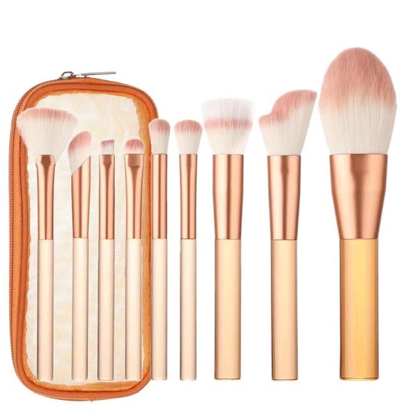 Set di 9 pennelli da trucco professionali, con custodia, pennelli sintetici di alta qualità con manici in plastica, per fondotinta, sfumatura, evidenziatore, ombretto (arancione)