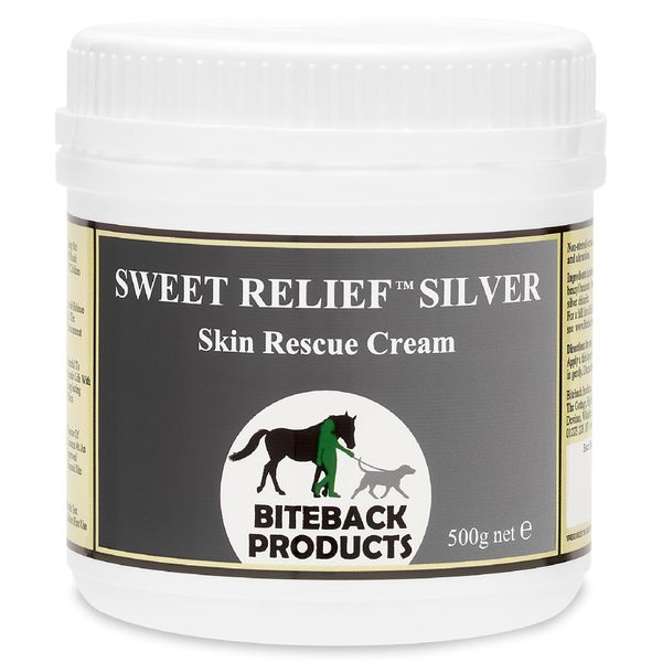 Biteback 'Sweet Relief Silver' Cream - Essential Silver Cream for Horses & Dogs, Antiseptic for Minor Abrasions & Rubs, Ideal First Aid, Silver-Infused for Skin Care & Revival - 500g