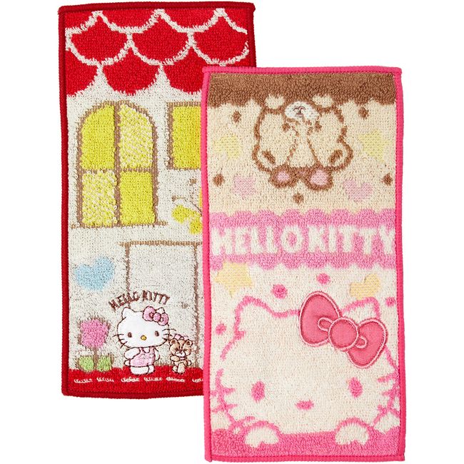 Marushin 3065011100 Half Handkerchief, Pocket Towel, Set of 2, Hello Kitty, Welcome Kitty, Kindergarten, School Entrance Preparation, Kindergarten, Elementary School, Girls, Character