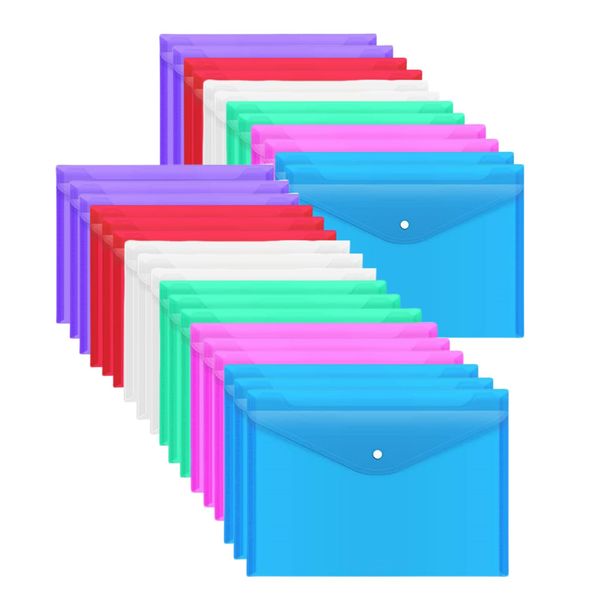 30Pcs Plastic Wallets A4 Folder Plastic Wallet Document File Folders with Button
