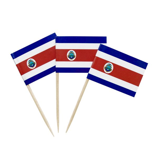 100PCS Costa Rica Flag Costa Rican Small Toothpick Flag Decor Mini Cupcake Toppers Cocktail Picks