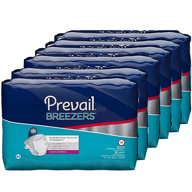 Prevail Breezers Ultimate Absorbency Incontinence Briefs, Medium, 96 Count