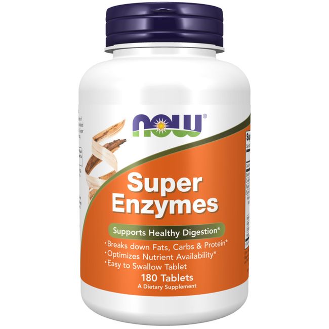 NOW Foods Super Enzymes 180 Tabs bromelain, ox bile, pancreatin and papain 02/25