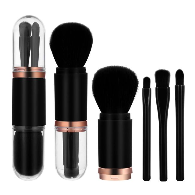 Molain Kleines Make-up-Pinsel-Set, 4-in-1-Set, tragbarer Reise-Lippenpinsel, Highlight-Pinsel, Lidschattenpinsel, Foundation-Blending-Puderpinsel, Set einziehbare Mini-Gesichts-Kosmetikpinsel