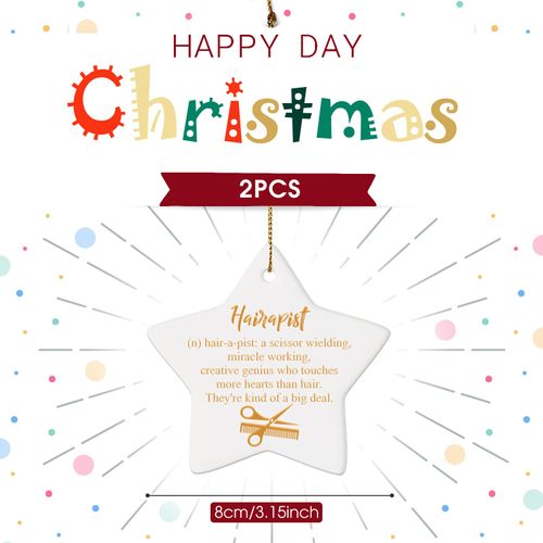 Sieral 2 Pcs Hairdresser Christmas Ornaments 2025 Hair Stylist Gifts Ideas Porcelain Hairdresser Christmas Hanging Decorations Hair Stylist Star Sign for Thanksgiving Birthday Inspirational Gift