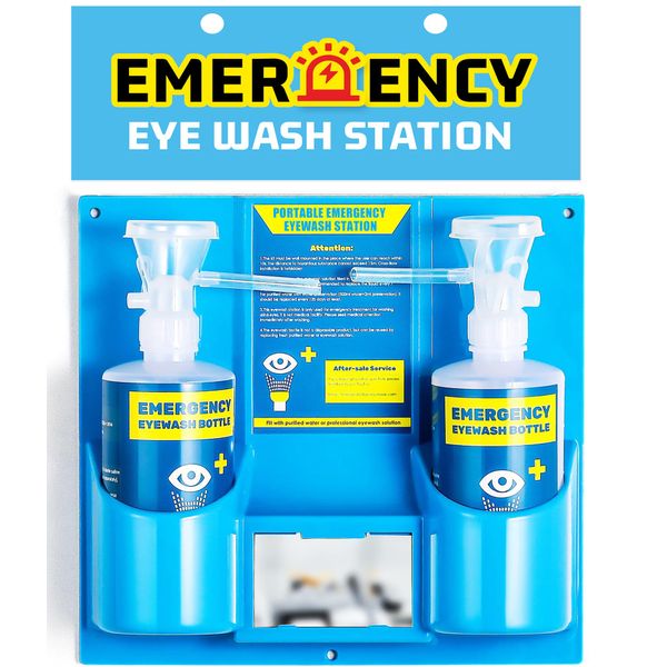 Frifreego Portable Eye Wash Station with Eyewash Bottles, Emergency Wall Mount Eyewash Station, Self-contained Eye Wash Kit with Mirror&16.09oz Bottles, First-aid Eye Wash Unit, NO Eyewash Solution