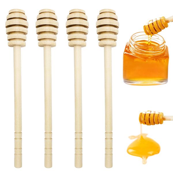 4 Pcs Wooden Honey Sticks,6 Inch Honey Dipper Sticks Long Handle Wood Honey Spoon Stir Bar,Dispense Drizzle Honey,Household Honey Dippers Spoon for Jam Honey Collecting Stirring Honey Jar