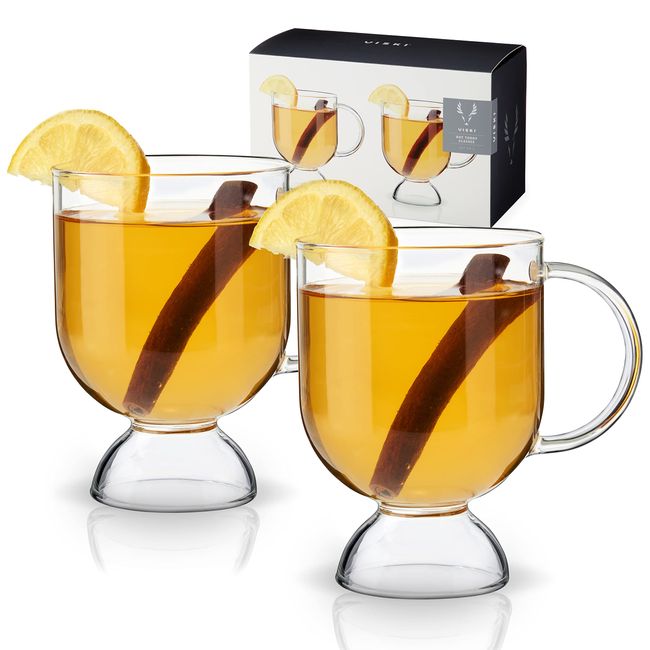 Viski Hot Toddy Glass - Irish Coffee Glasses for Mulled Wine, Spiked Cider, Eggnog, Crystal Clear Mug Gift Set of 2, 12 oz