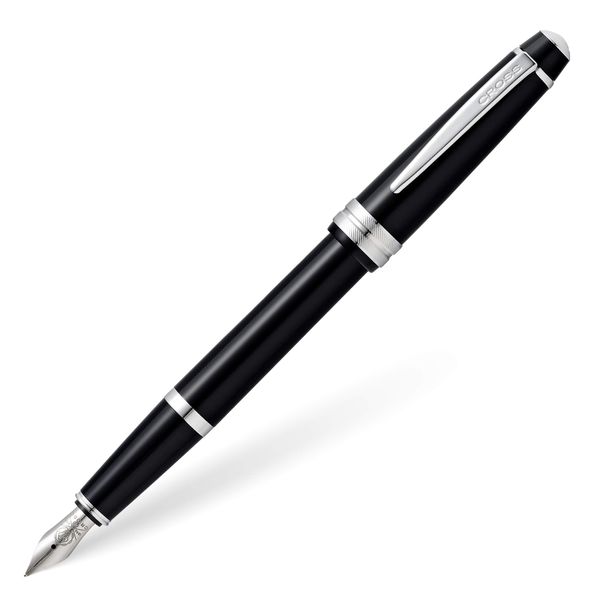 CROSS Bailey Light Click-Off Cap Plastic Fountain Pen with Resin Finish, Medium Gel Ink Fountain, includes Premium Gift Box and Black Cartridge, 1 Pack, Polished Black