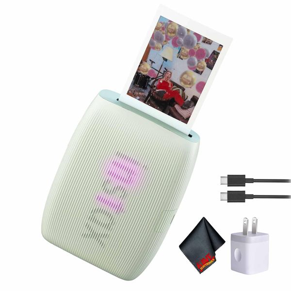 Fujifilm INSTAX MINI Link 3 Smartphone Printer (Sage Green) Bundle with Microfiber Cleaning Cloth + USB Type C + USB Charging Adapter