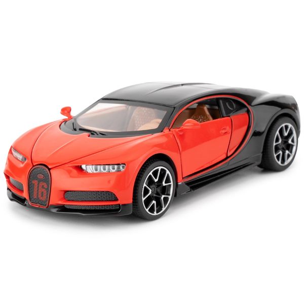 TGRCM-CZ 1/32 Scale Alloy Toy Car, Bugatti Chiron Model Car, Toy Car with Pull Back Function, Toy Model with Sound and Bright Lights, Toy Car for 3-8 Years Old (Red)